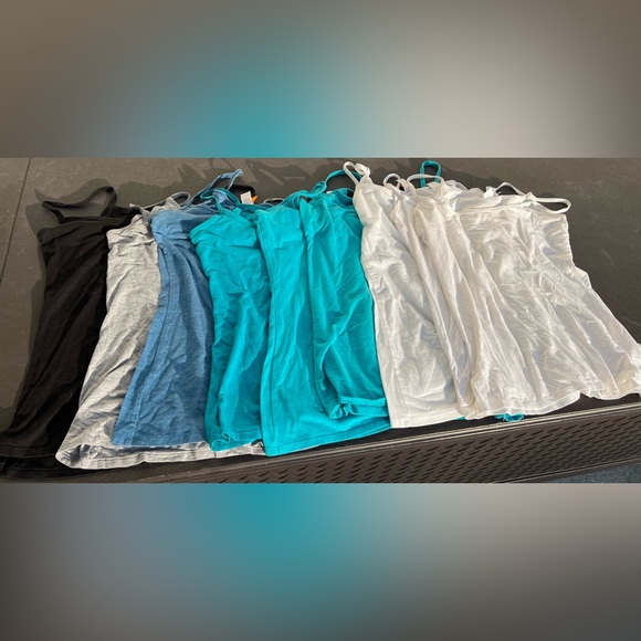 Lucy Tops - Bundle of 9 Lucy tank tops: 1 black, 1 gray, 1 blue, 3 bright blue, 3 white.